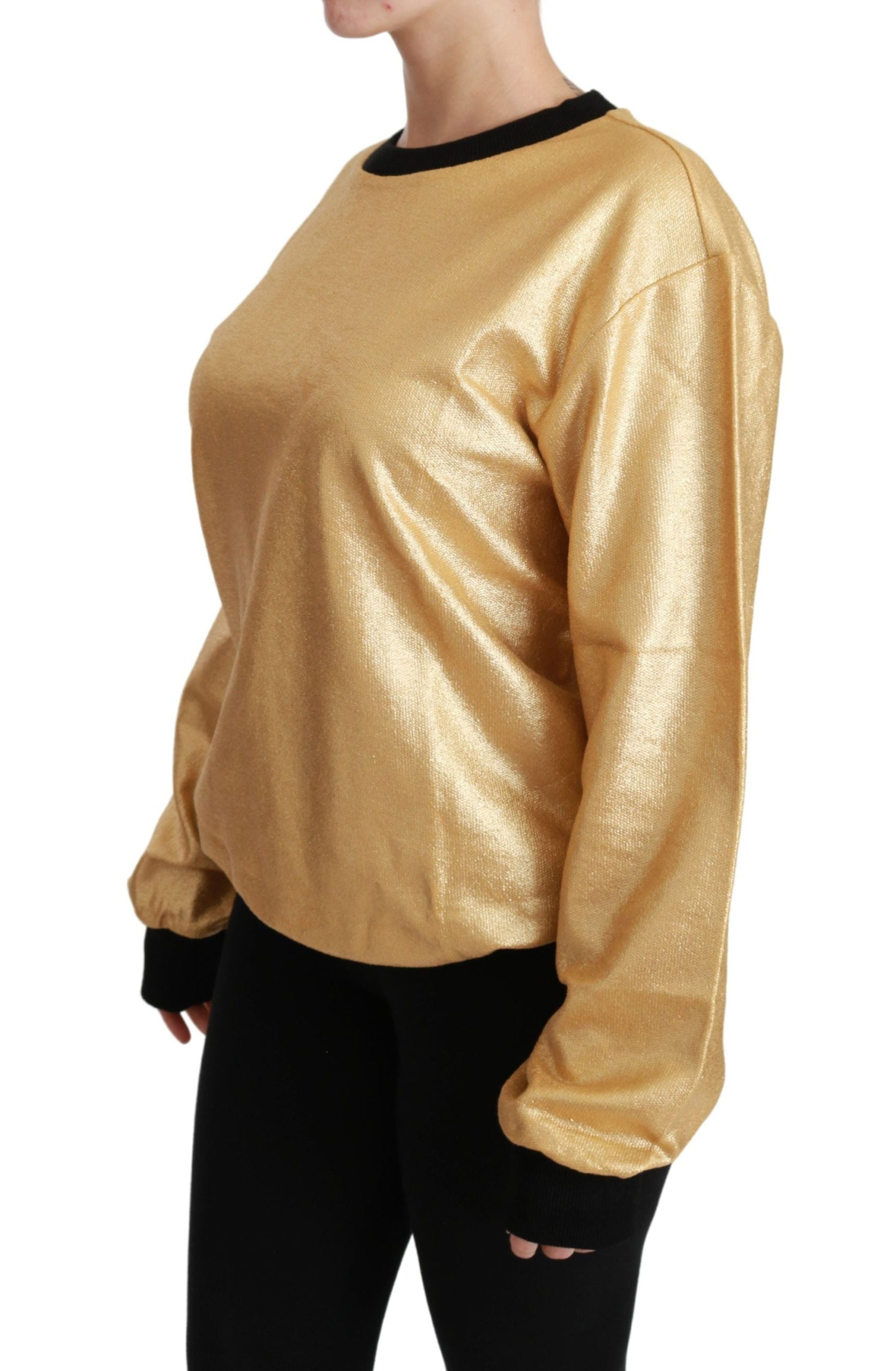 Dolce & Gabbana Gold Cotton Crewneck Pullover Women's Sweater