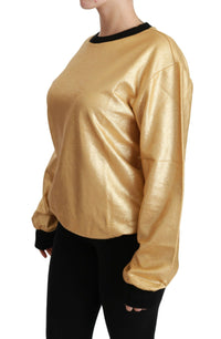 Dolce & Gabbana Gold Cotton Crewneck Pullover Women's Sweater