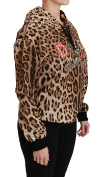 Dolce & Gabbana Brown Hooded Studded Ayers Leopard Women's Sweater