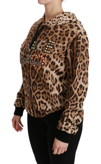 Dolce & Gabbana Brown Hooded Studded Ayers Leopard Women's Sweater