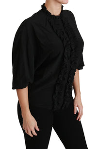 Dolce & Gabbana Black Silk Shirt Ruffled Top Women's Blouse