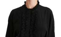 Dolce & Gabbana Black Silk Shirt Ruffled Top Women's Blouse