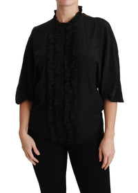 Dolce & Gabbana Black Silk Shirt Ruffled Top Women's Blouse