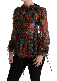 Dolce & Gabbana Black Floral Roses Blouse Silk Women's Top