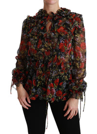 Dolce & Gabbana Black Floral Roses Blouse Silk Women's Top