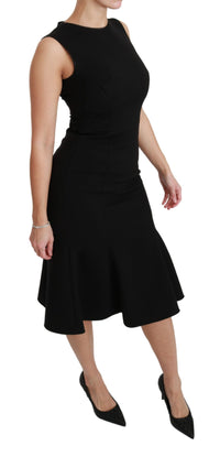 Dolce & Gabbana Black Fit Flare Wool Stretch Sheath Women's Dress