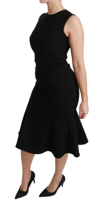 Dolce & Gabbana Black Fit Flare Wool Stretch Sheath Women's Dress