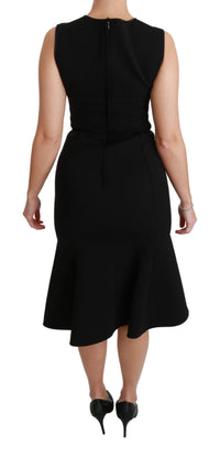 Dolce & Gabbana Black Fit Flare Wool Stretch Sheath Women's Dress