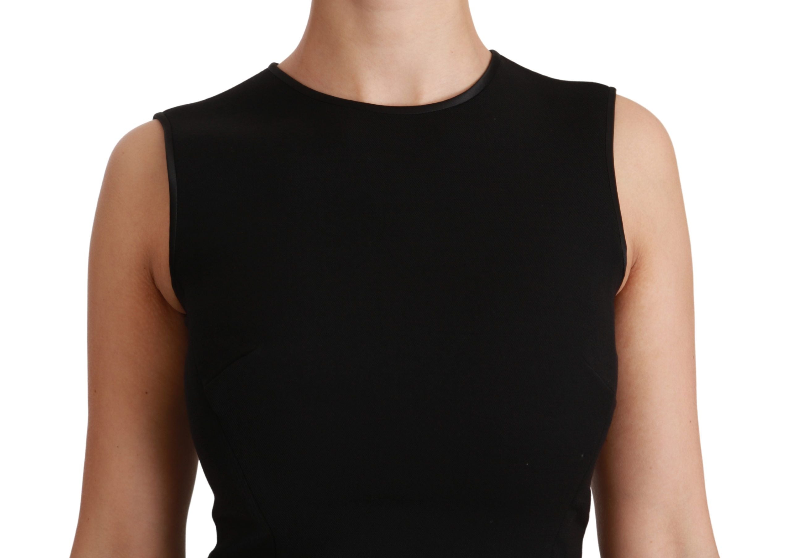 Dolce & Gabbana Black Fit Flare Wool Stretch Sheath Women's Dress