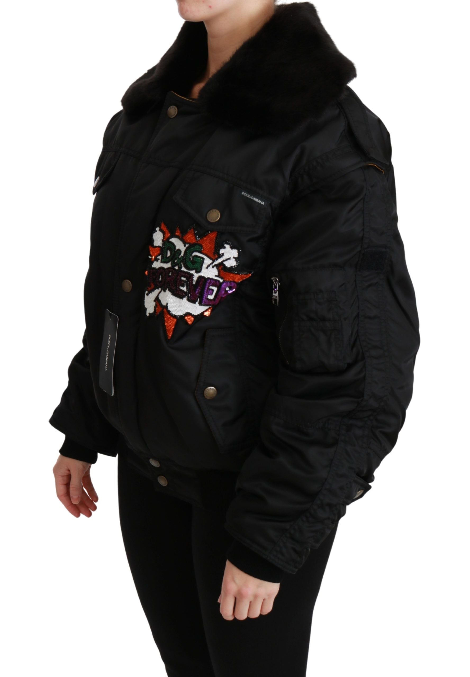 Dolce & Gabbana Dolce & Gabbana Black Queen Crown Sequined Bomber Women's Jacket