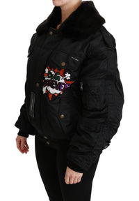 Dolce & Gabbana Dolce & Gabbana Black Queen Crown Sequined Bomber Women's Jacket