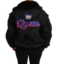 Dolce & Gabbana Dolce & Gabbana Black Queen Crown Sequined Bomber Women's Jacket