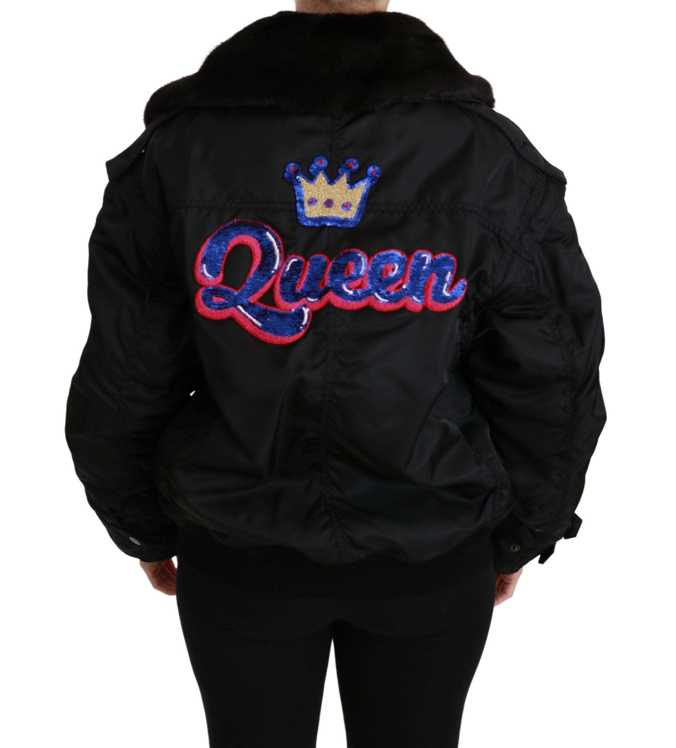 Dolce & Gabbana Dolce & Gabbana Black Queen Crown Sequined Bomber Women's Jacket