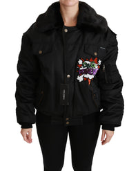 Dolce & Gabbana Dolce & Gabbana Black Queen Crown Sequined Bomber Women's Jacket
