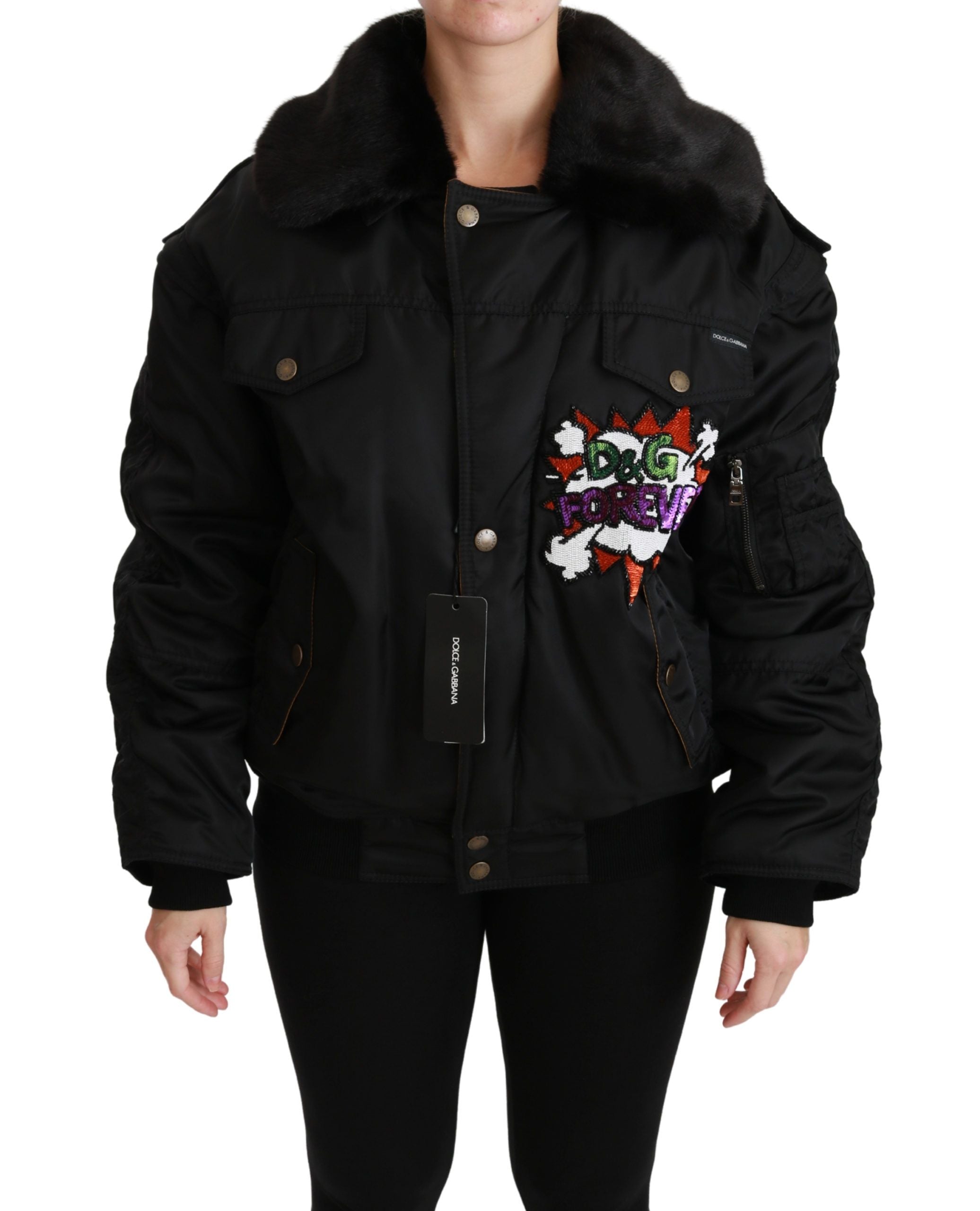 Dolce & Gabbana Dolce & Gabbana Black Queen Crown Sequined Bomber Women's Jacket