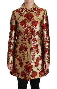 Dolce & Gabbana Dolce & Gabbana Red Gold Floral Brocade Cape Coat Women's Jacket