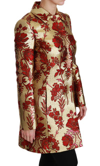 Dolce & Gabbana Dolce & Gabbana Red Gold Floral Brocade Cape Coat Women's Jacket