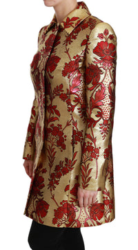 Dolce & Gabbana Dolce & Gabbana Red Gold Floral Brocade Cape Coat Women's Jacket