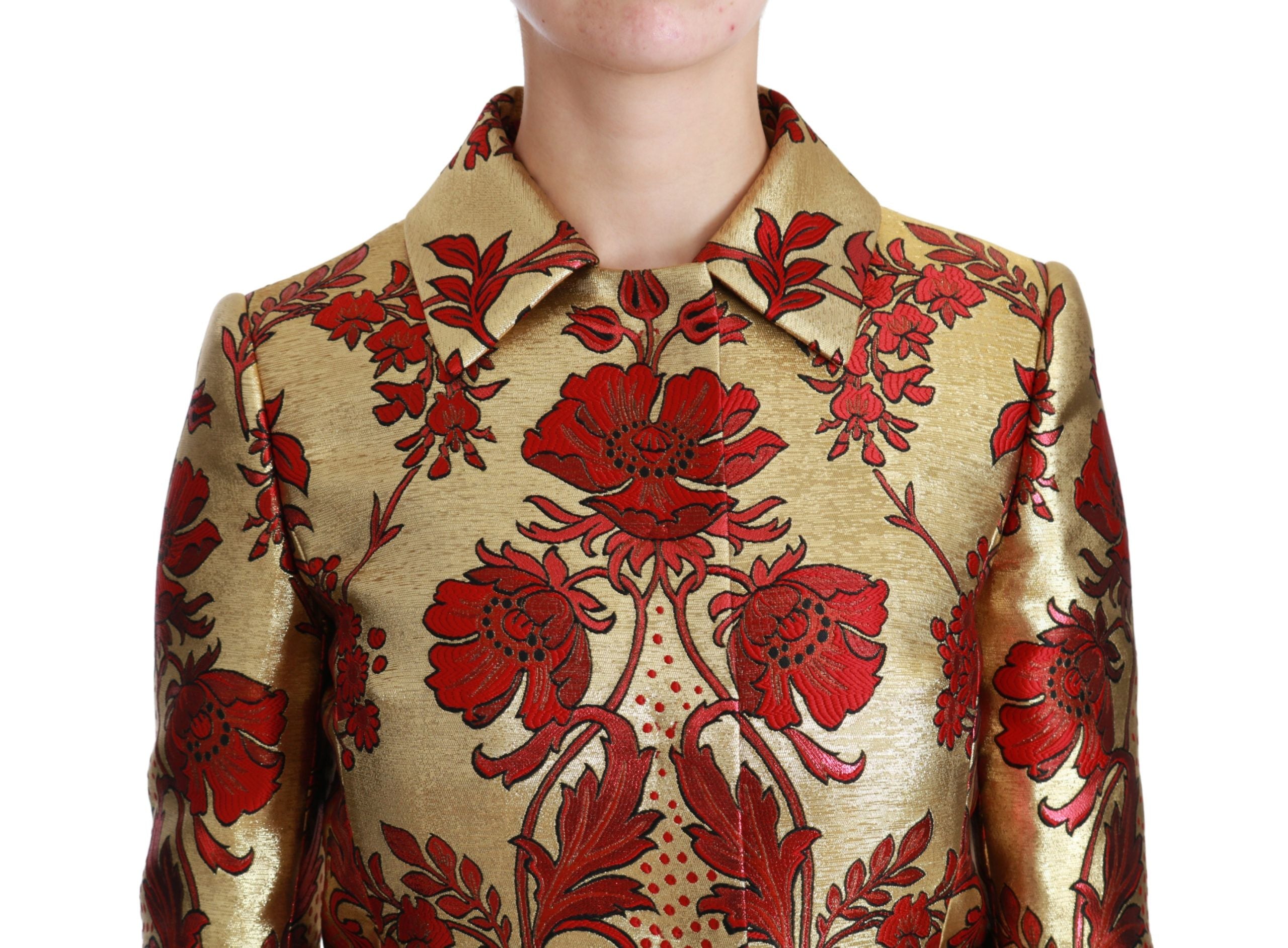 Dolce & Gabbana Dolce & Gabbana Red Gold Floral Brocade Cape Coat Women's Jacket