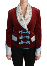 Dolce & Gabbana Dolce & Gabbana Red Velvet Baroque Crystal Blazer Women's Jacket