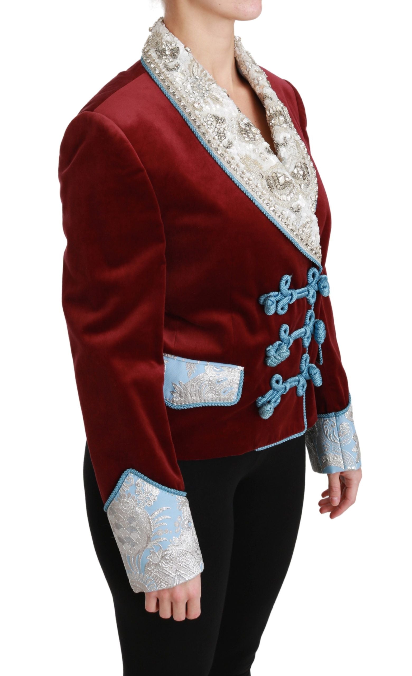 Dolce & Gabbana Dolce & Gabbana Red Velvet Baroque Crystal Blazer Women's Jacket