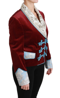 Dolce & Gabbana Dolce & Gabbana Red Velvet Baroque Crystal Blazer Women's Jacket