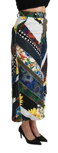 Dolce & Gabbana Multicolor Silk Geometric High Waist Maxi Women's Skirt