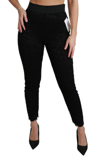 Dolce & Gabbana Black Lace Skinny High Waist Cotton Women's Pants