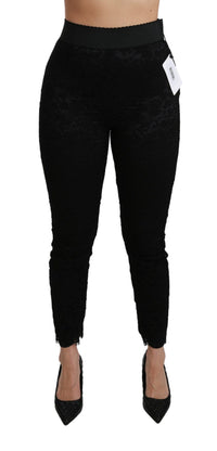 Dolce & Gabbana Black Lace Skinny High Waist Cotton Women's Pants