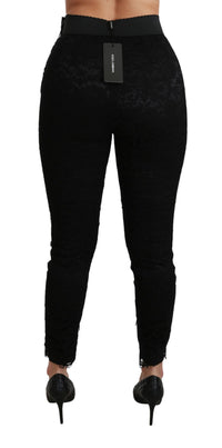 Dolce & Gabbana Black Lace Skinny High Waist Cotton Women's Pants