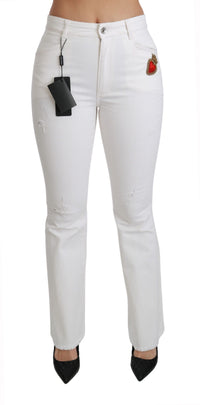 Dolce & Gabbana White Heart Flared Stretch Cotton Women's Pants