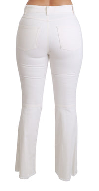 Dolce & Gabbana White Heart Flared Stretch Cotton Women's Pants