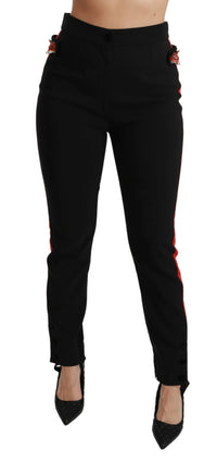 Dolce & Gabbana Black Skinny Stretch Fox Head Cotton Women's Pants