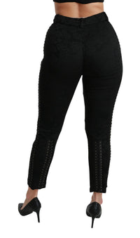 Dolce & Gabbana Black Brocade Skinny High Waist Women's Pants
