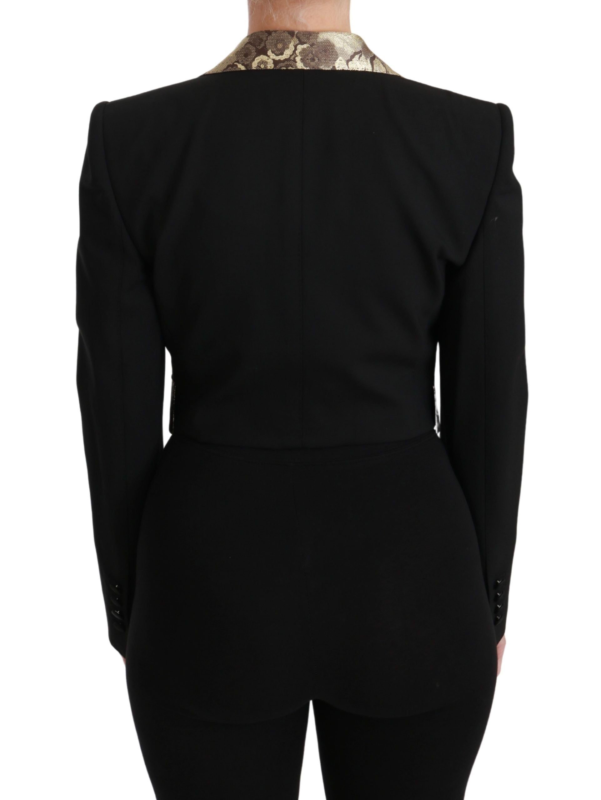 Dolce & Gabbana Black Jacquard Vest Blazer Coat Wool Women's Jacket