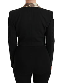 Dolce & Gabbana Black Jacquard Vest Blazer Coat Wool Women's Jacket