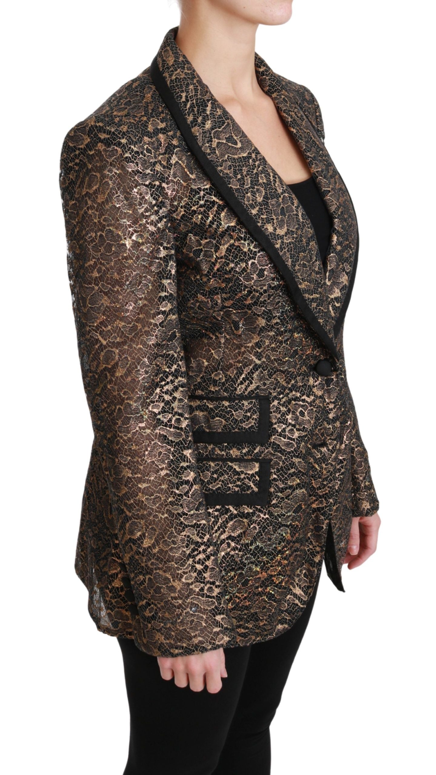 Dolce & Gabbana Dolce & Gabbana Gold Black Lace Blazer Coat Floral Women's Jacket