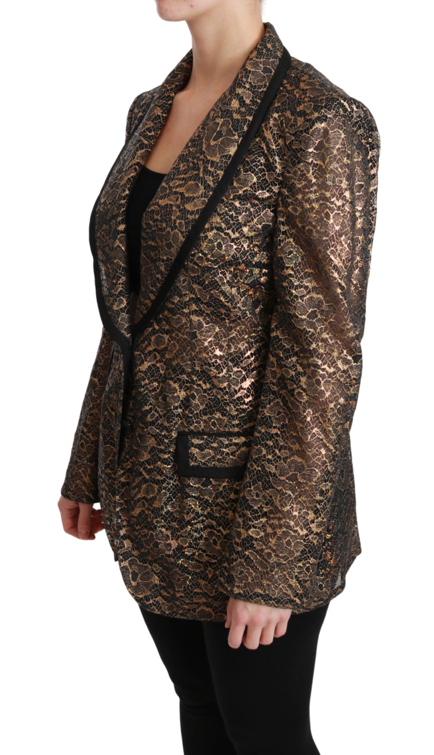 Dolce & Gabbana Dolce & Gabbana Gold Black Lace Blazer Coat Floral Women's Jacket