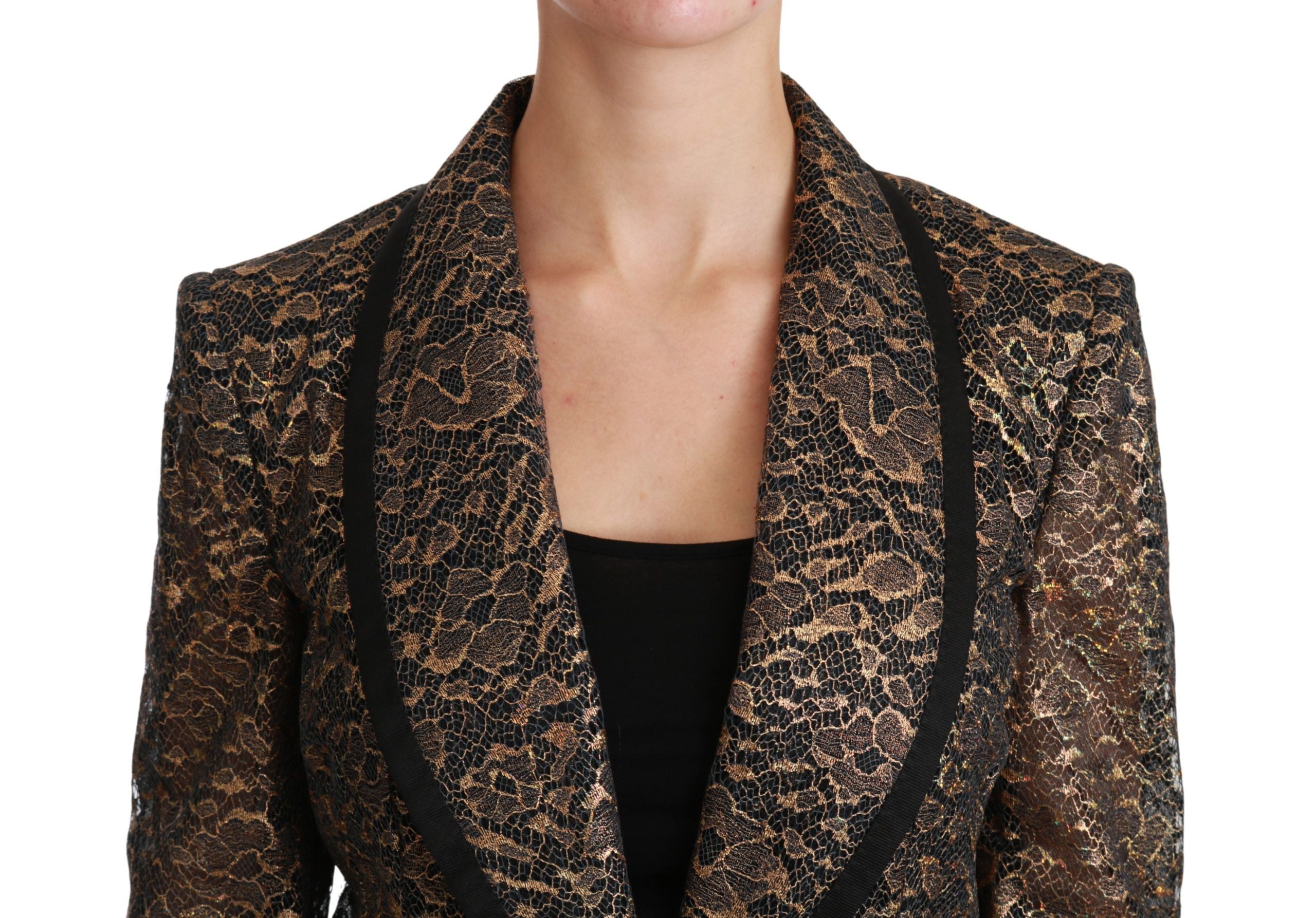 Dolce & Gabbana Dolce & Gabbana Gold Black Lace Blazer Coat Floral Women's Jacket