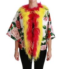 Dolce & Gabbana Dolce & Gabbana White Floral Coat Capte Fur Roses Women's Jacket