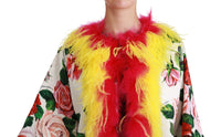 Dolce & Gabbana Dolce & Gabbana White Floral Coat Capte Fur Roses Women's Jacket