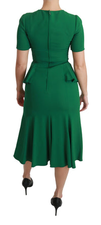 Dolce & Gabbana Green Heart Patch Mermaid Midi Viscose Women's Dress