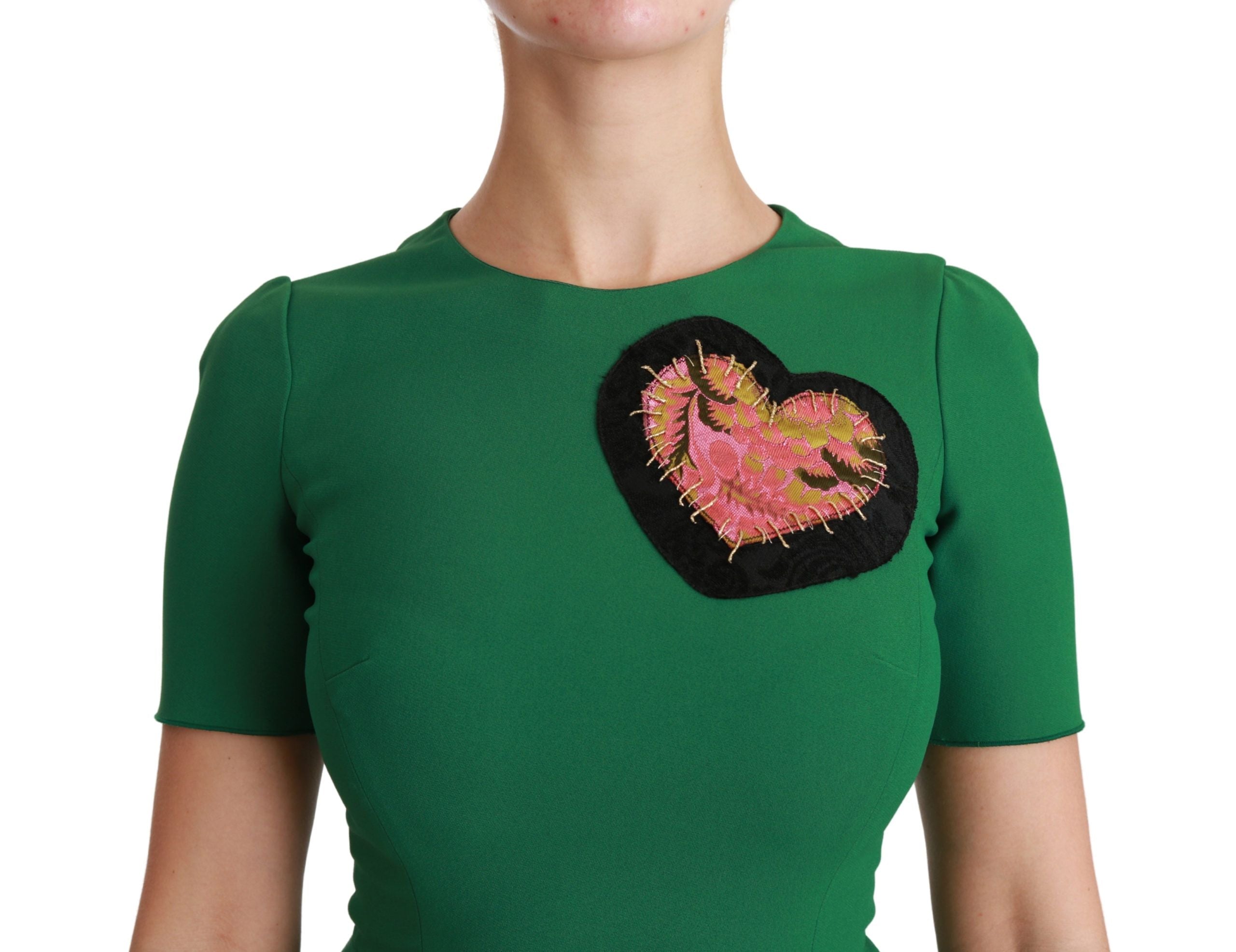 Dolce & Gabbana Green Heart Patch Mermaid Midi Viscose Women's Dress
