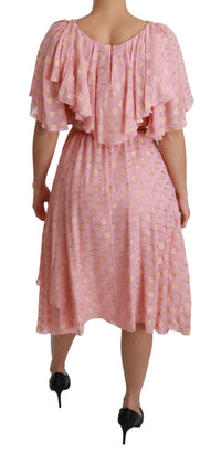 Dolce & Gabbana Silk Pink Polka Dots Pleated A-line Midi Women's Dress