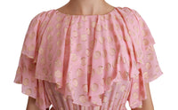 Dolce & Gabbana Silk Pink Polka Dots Pleated A-line Midi Women's Dress