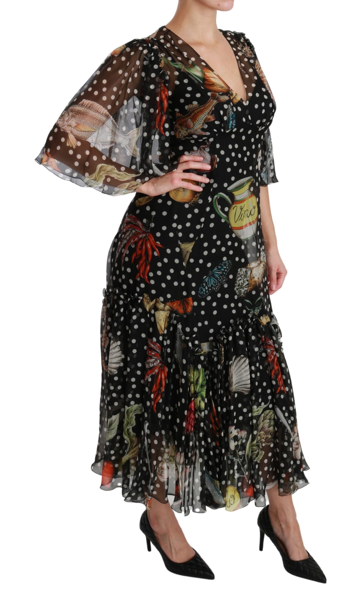 Dolce & Gabbana Black Sea Fish Sicily A-line Shift Women's Dress