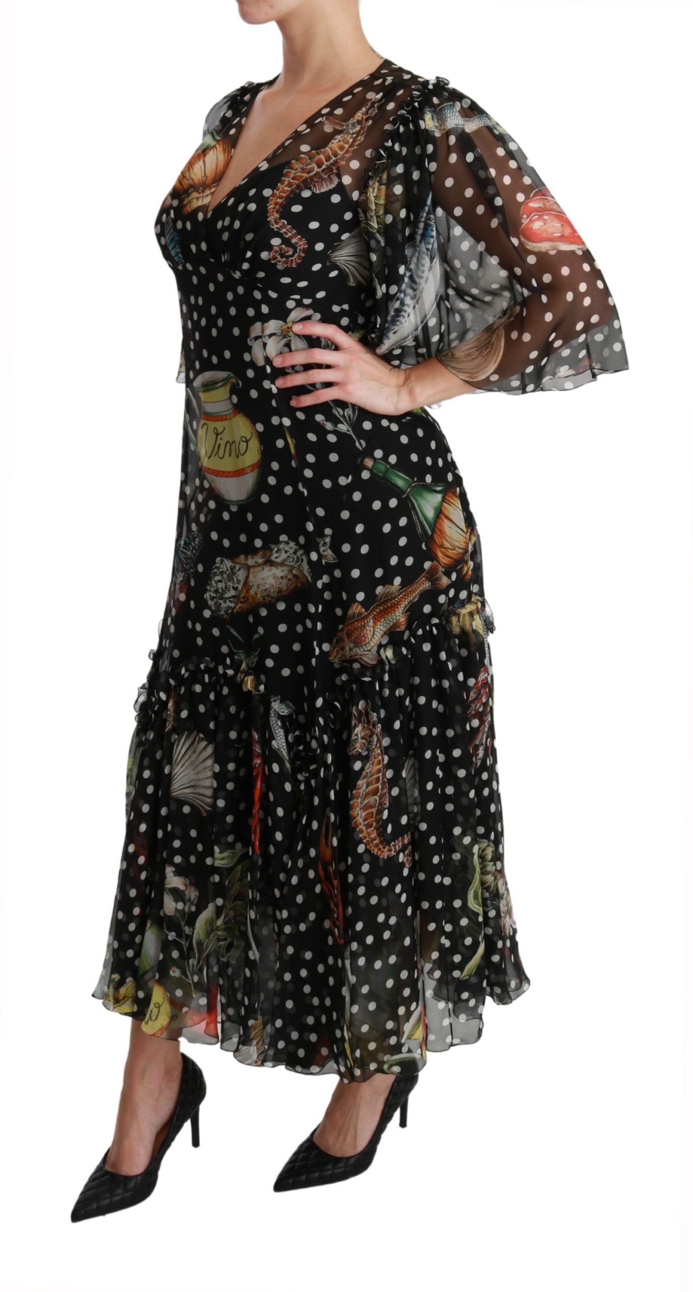 Dolce & Gabbana Black Sea Fish Sicily A-line Shift Women's Dress