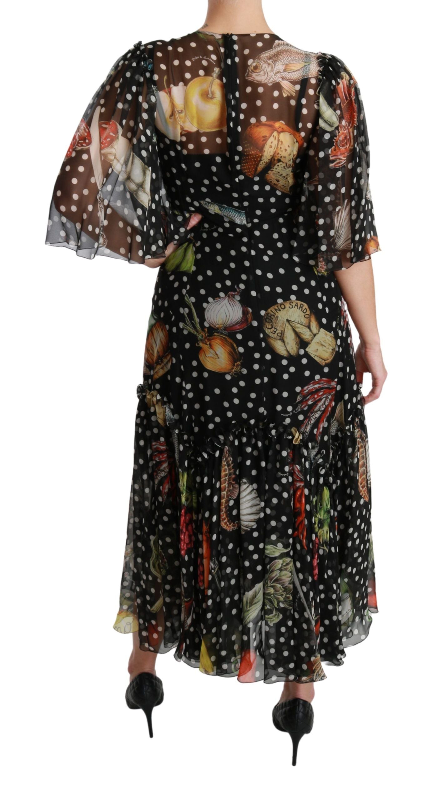 Dolce & Gabbana Black Sea Fish Sicily A-line Shift Women's Dress