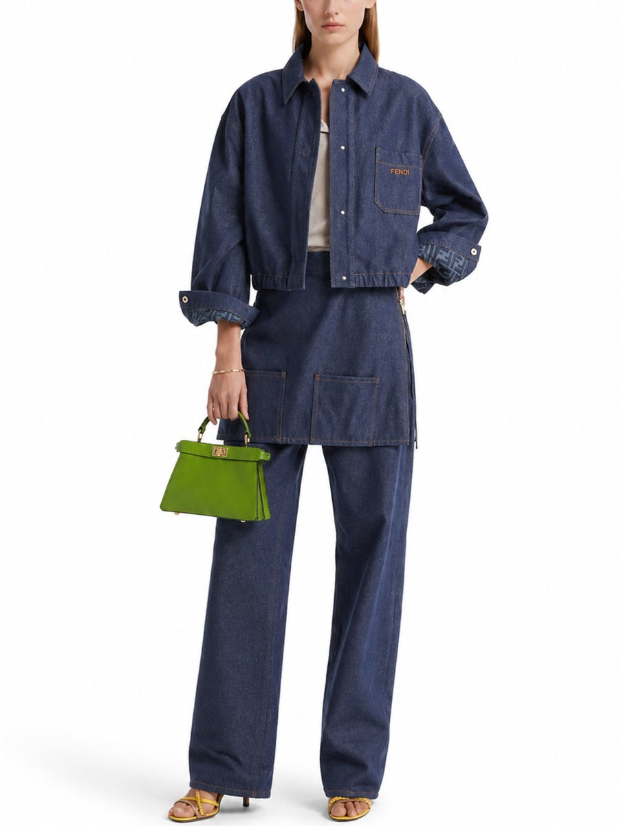 Fendi Women Giacca In Denim Con Logo Ricamato