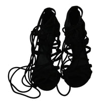 Dolce & Gabbana Black Suede Strap Stilettos Shoes Women's Sandals